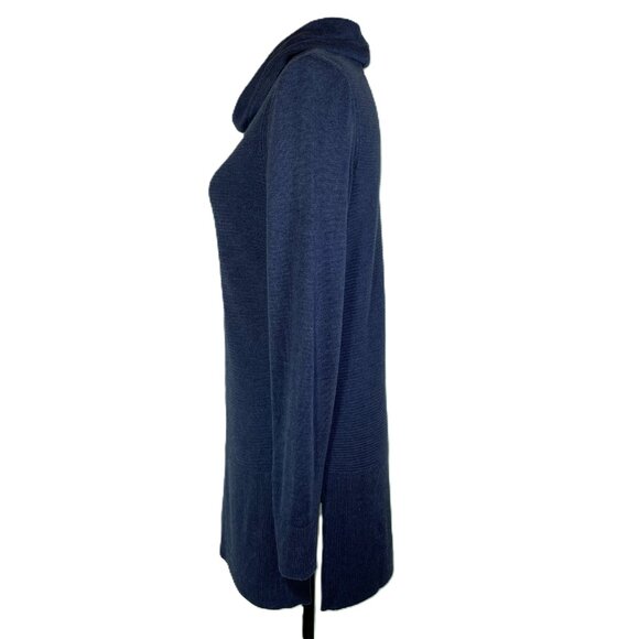 Adrienne Vittadini Cowl Neck Tunic Sweater Navy Heather Lightweight Size M - Picture 2 of 16